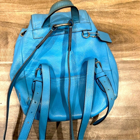 COACH Azure Blue Leather Mini Turnlock Rucksack Backpack #37581 - Picture 5 of 7